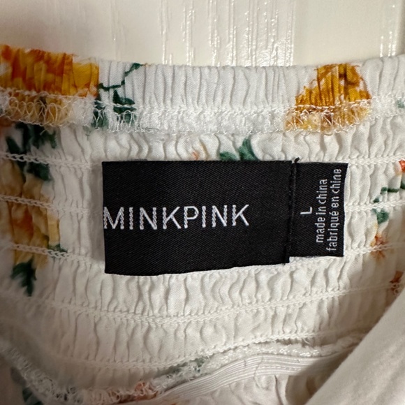 Mink Pink White Yellow Floral V neck Flowy crop Top Size L - Picture 3 of 3